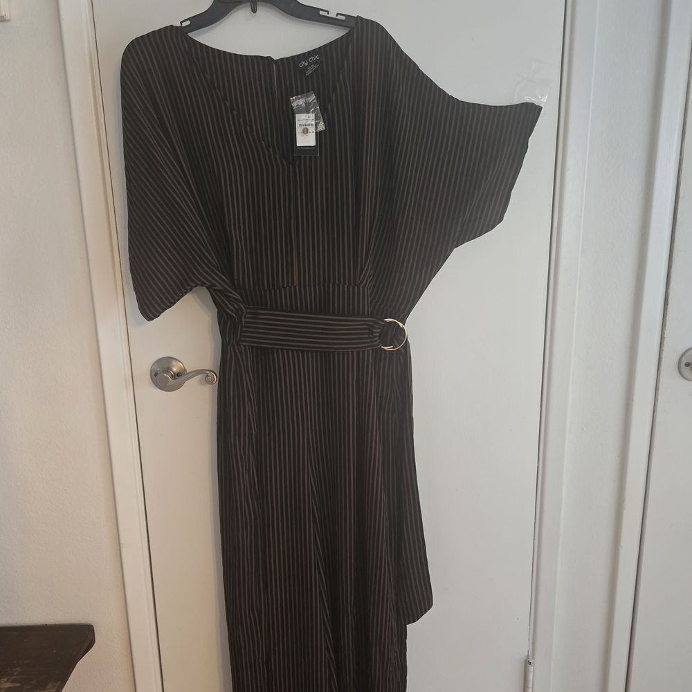 City Chic Black and Gold Striped Jumpsuit